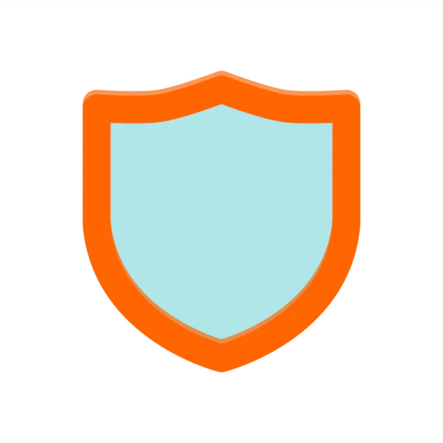 Illustration of a simple shield, with a broad orange border and a light blue center, depicted in the SafeTelecom Plus Store Upgrade graphic style on a white background.
