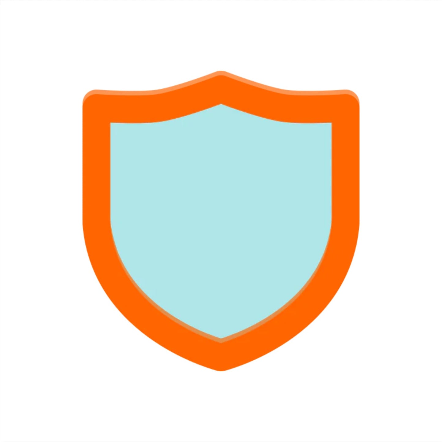 Illustration of a simple shield, with a broad orange border and a light blue center, depicted in the SafeTelecom Plus Store Upgrade graphic style on a white background.