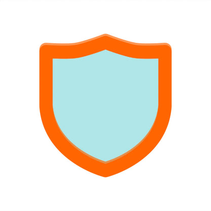 Illustration of a simple shield, with a broad orange border and a light blue center, depicted in the SafeTelecom Plus Store Upgrade graphic style on a white background.