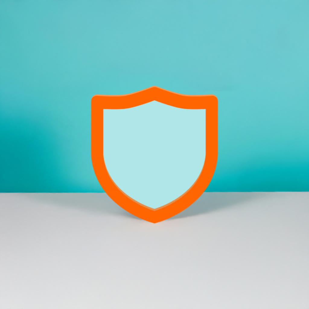 An orange and white shield icon centered against a soft blue background, symbolizing enhanced functionality in security for the Store Level Upgrade by SafeTelecom.